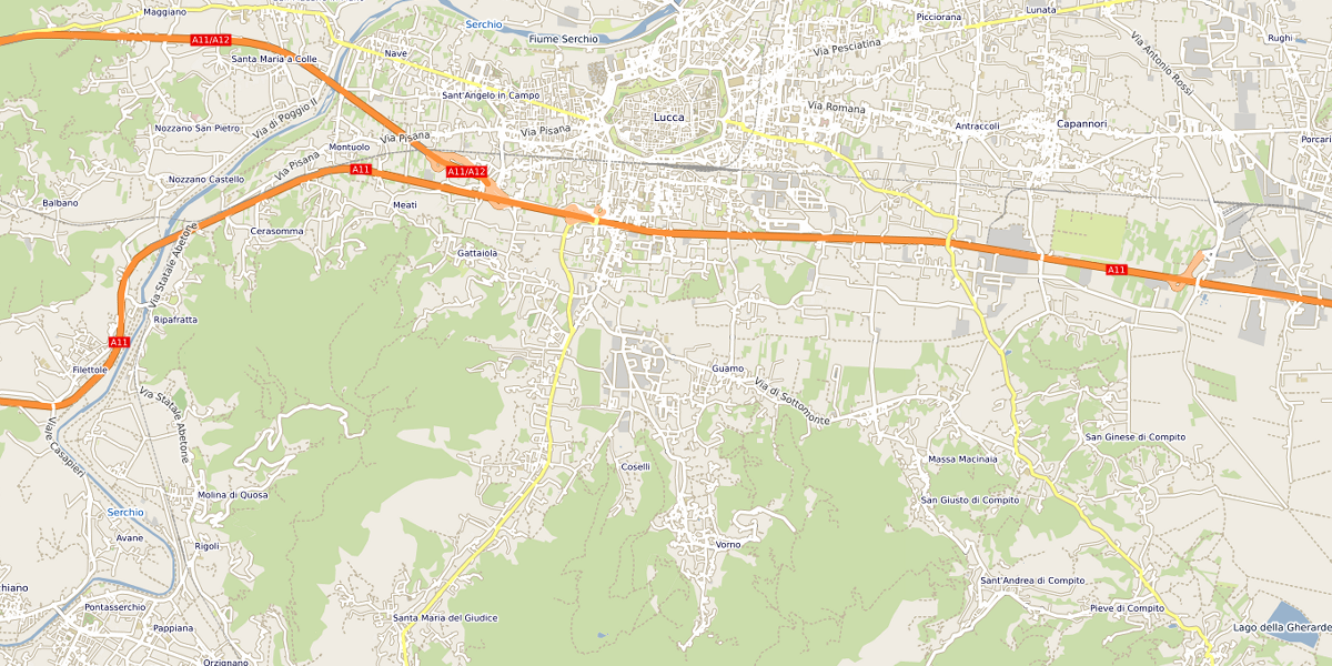 Mappa di Lucca e Vorno, con Villa Marie indicata a sud di Lucca