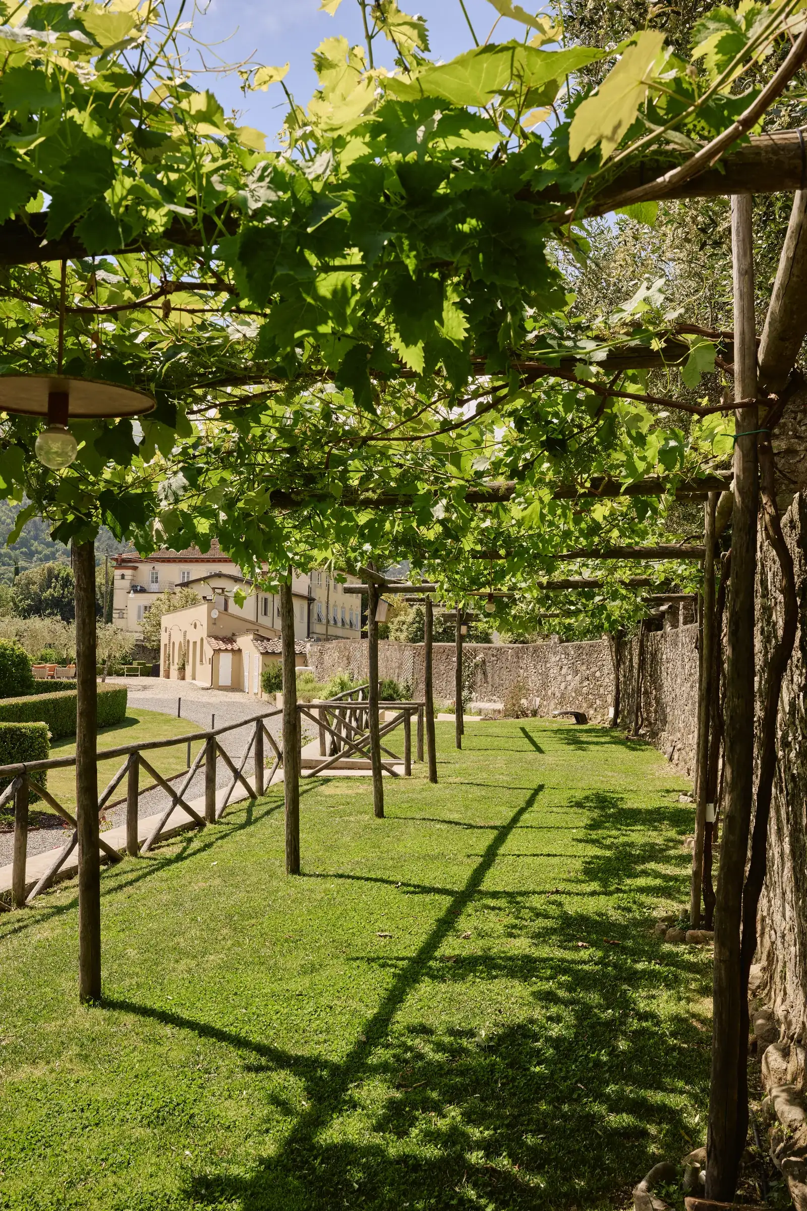 Viale ombreggiato sotto una pergola a Villa Marie