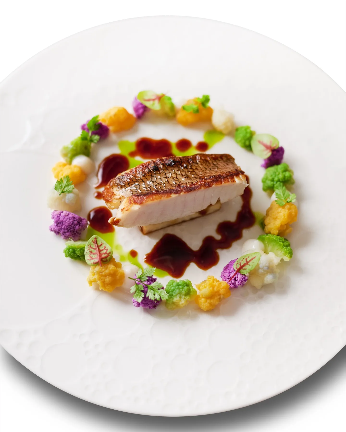 Fish fillet course with seasonal vegetables at Villa Marie