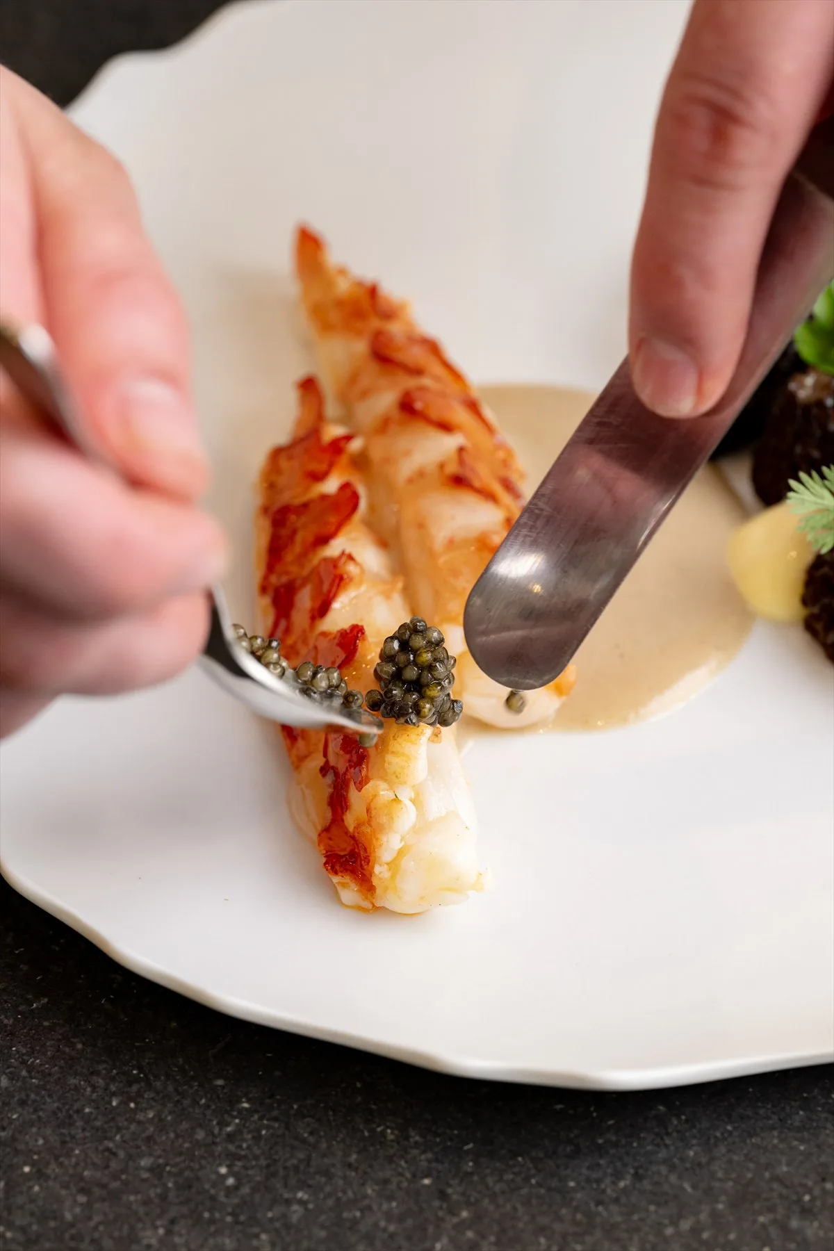 Private chef plating lobster and caviar at Villa Marie
